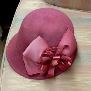 Designer Wool Rose hat w semi precious Stone ribbon band/  1 size $38+free